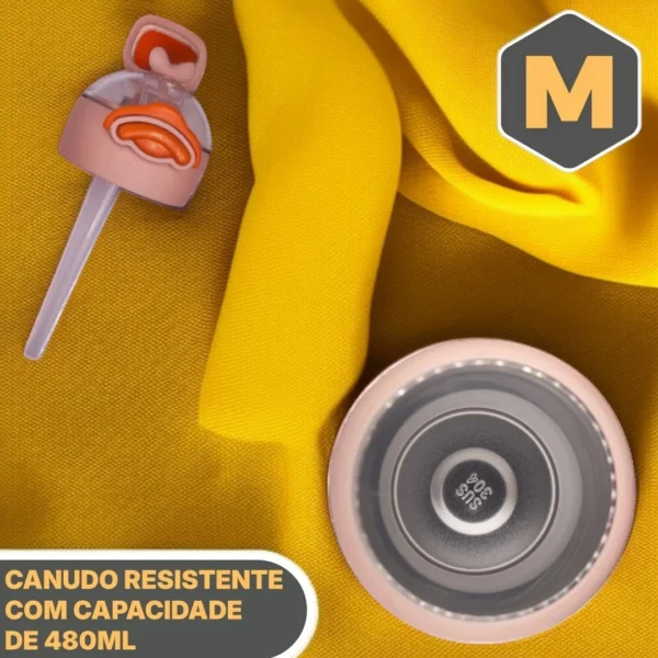 Ducky™ Garrafa Térmica Infantil 480ml Canudo Inox